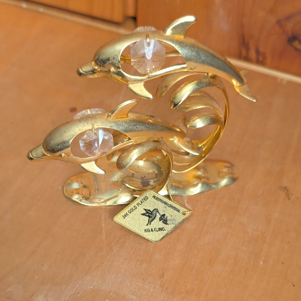 Gold Dolphin Figurine with Crystal Accents
